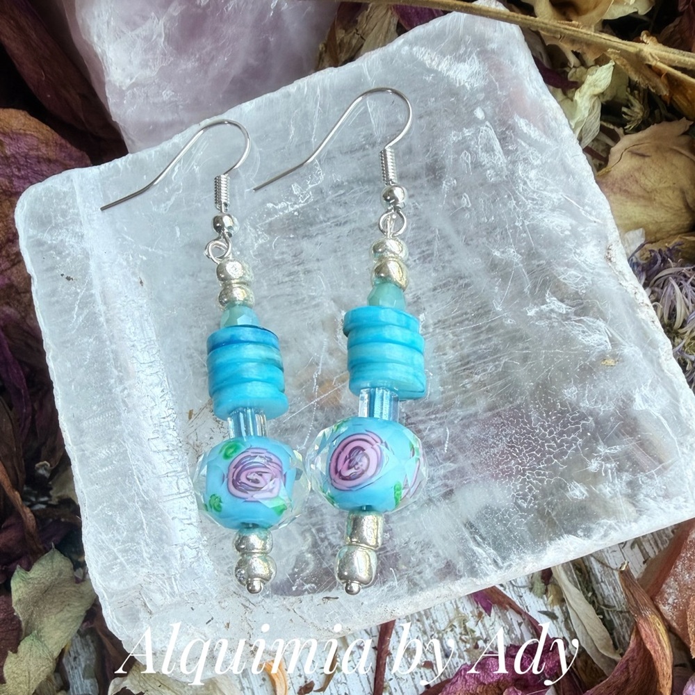Alquimia Turquoise and Silver Floral Earrings